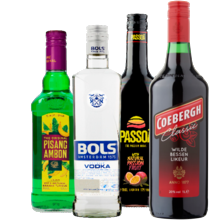 Pisang Ambon, Passoã,
Bols vodka fles à 700 ml
of Coebergh fles à 1000 ml